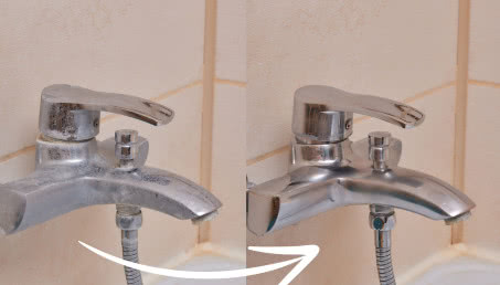 Wyciągam ten tani składnik z szafki kuchennej i czyszczę krany. Lśnią jak diamenty, aż miło