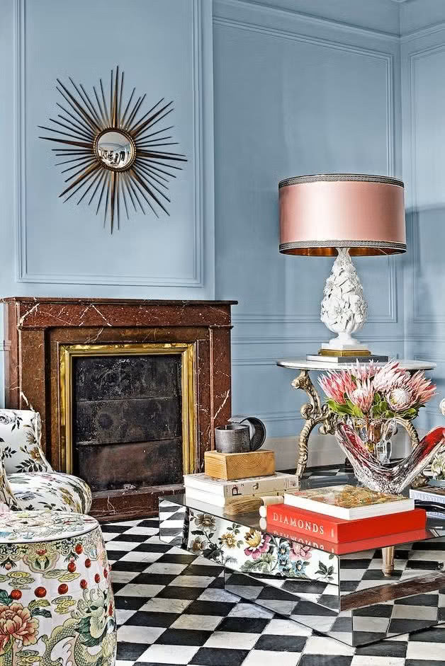 salon eklektyczny w kolorze pastelowym