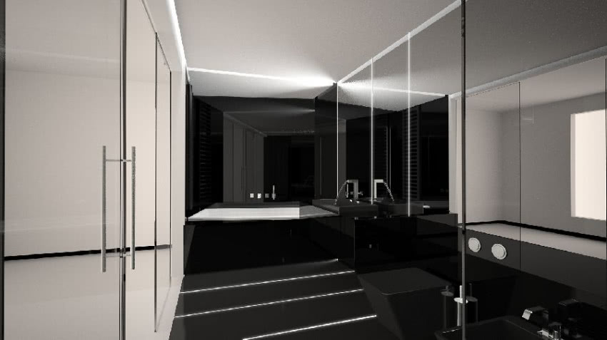 Czerń, biel i wysoki połysk - łazienka, projekt...