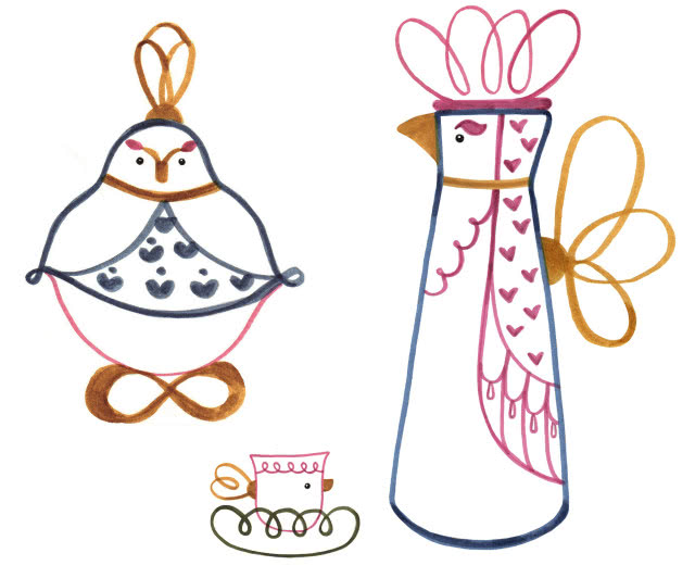 odręczne rysunki kolorowych ptaków