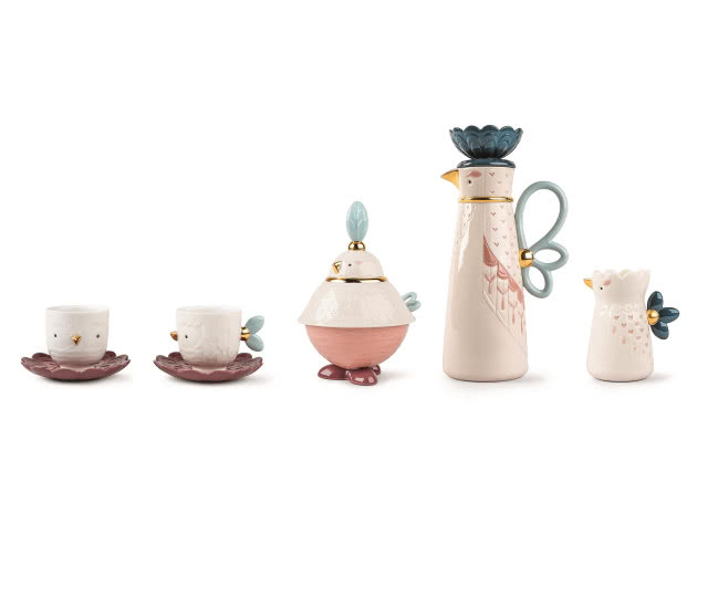 porcelanowy serwis do kawy w kształcie ptaków