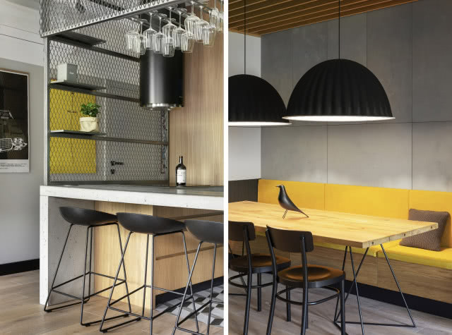 Aranżacja industrialnej kuchni z jadalnią