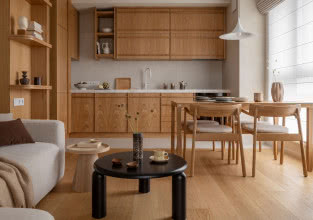 Wszędzie drewno. Mieszkanie w Łodzi - 65 m2 w stylu japandi
