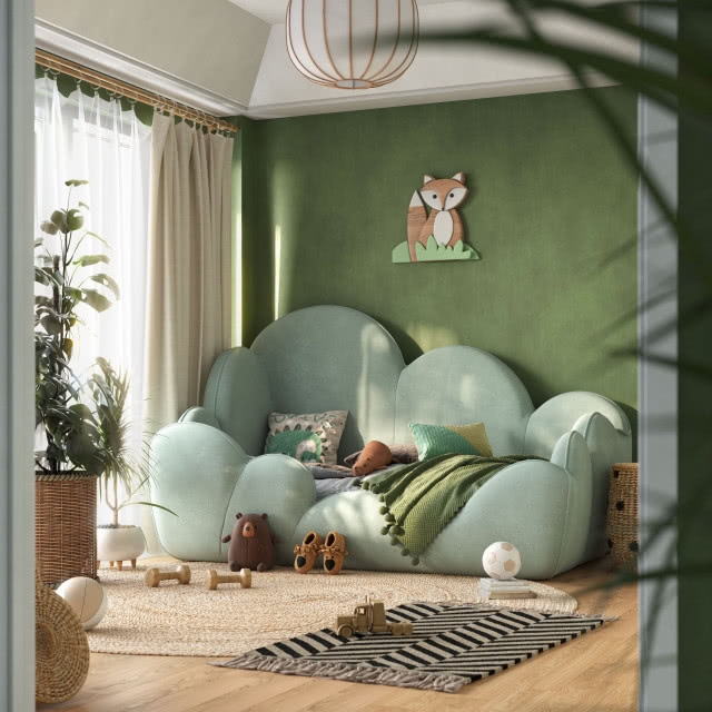 łóżko dla dzieci w kształcie chmury, zielone