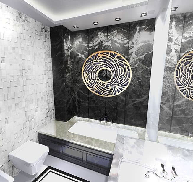 Ekskluzywna łazienka wykończona kamieniem,...