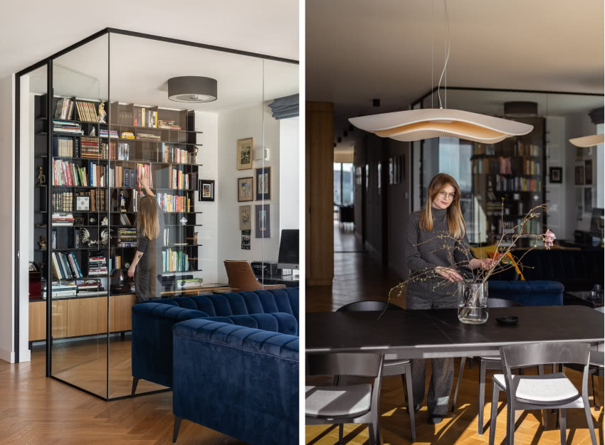 Przeszklony gabinet z biblioteką potocznie...