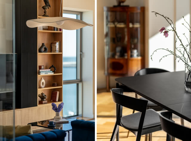 Czarny stół jadalniany z krzesłami