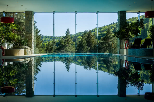 basen z widokiem na góry i lasy, 