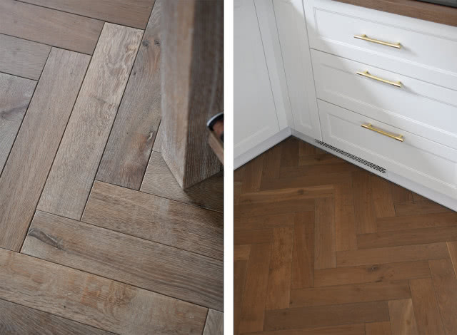 deska o różnym wybarwieniu ułożona w jodełkę