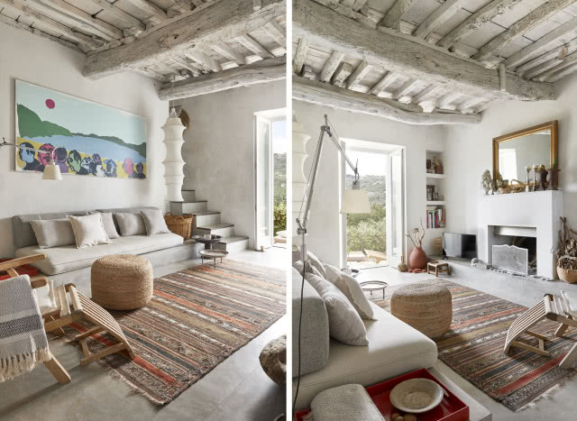 śródziemnomorski dom z mikrocementem na ścianach i schodach