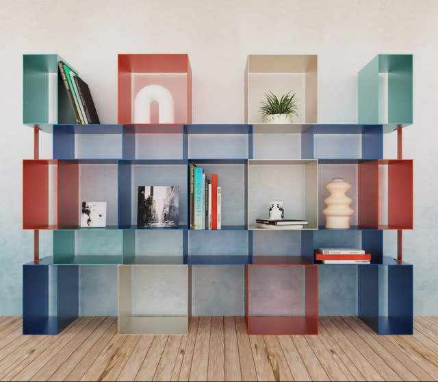 regał złożony z kolorowych kubików