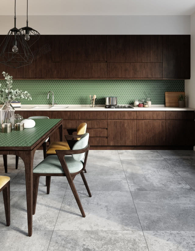 kuchnia w chłodnym odcieniu zielonego