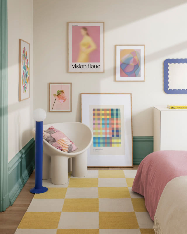 pastelowa sypialnia w różach i błękitach