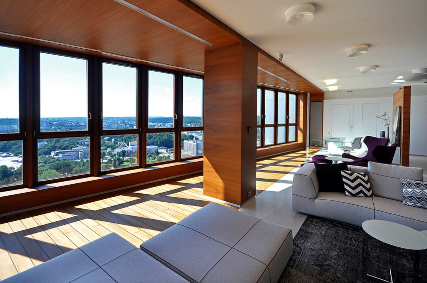 Salon apartamentu na 9. pietrze Sea Tower w Gdyni