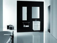 Szafka pod umywalkę Diverta z dwiema szufladami, dostępna w trzech kolorach: biały połysk, czarny połysk i dąb