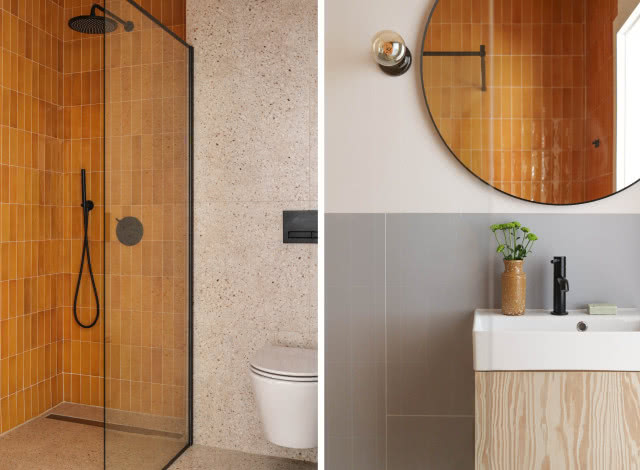 Łazienka w błękicie i pomarańczy