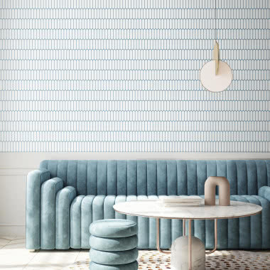 Salon z błękitną sofą i mozaiką Eclair Paris Biały Matowy, Raw Decor