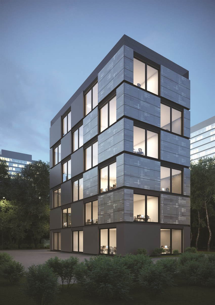 Fasada tego biurowca
wykonana została z...