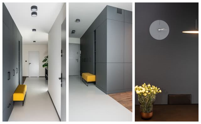 Żółte akcenty na szarym tle