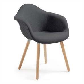 KRZESŁO Z PODŁOKIETNIKAMI TAPICEROWANE SZARE NOGI DREWNIANE, www.sfmeble.pl, 903 zł