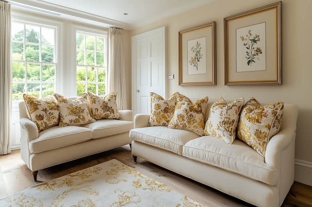 salon w stylu angielskimi kanapa
