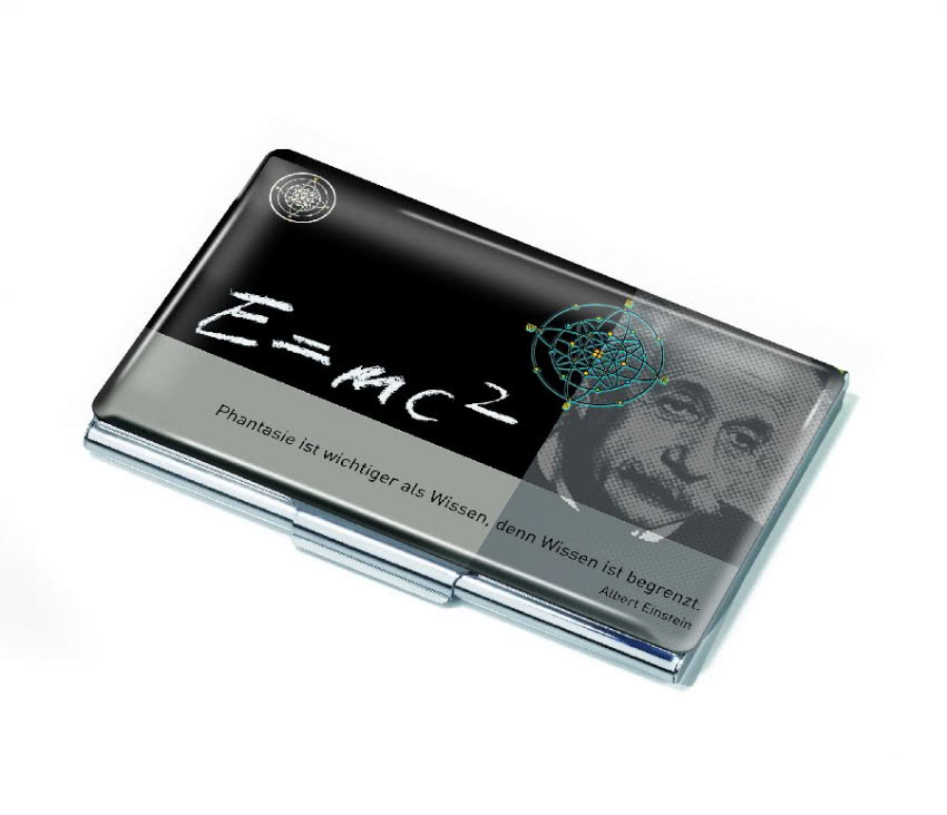 Metalowy wizytownik z portretem...