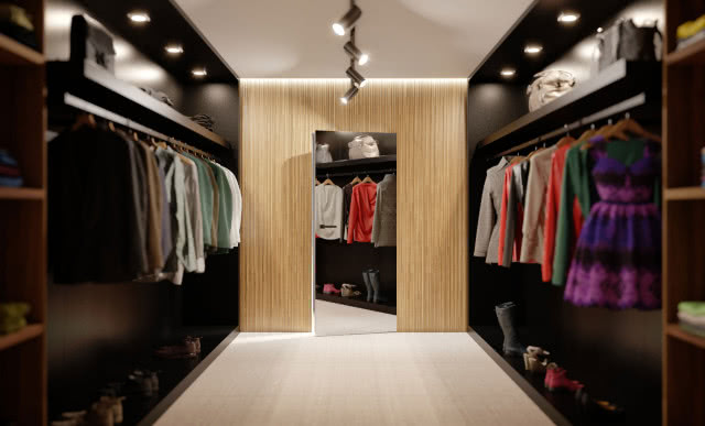 garderoba, drzwi z lustrem, oświetlenie sufitowe