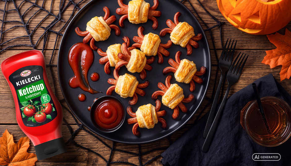 Halloweenowe pająki z parówek i ciasta francuskiego