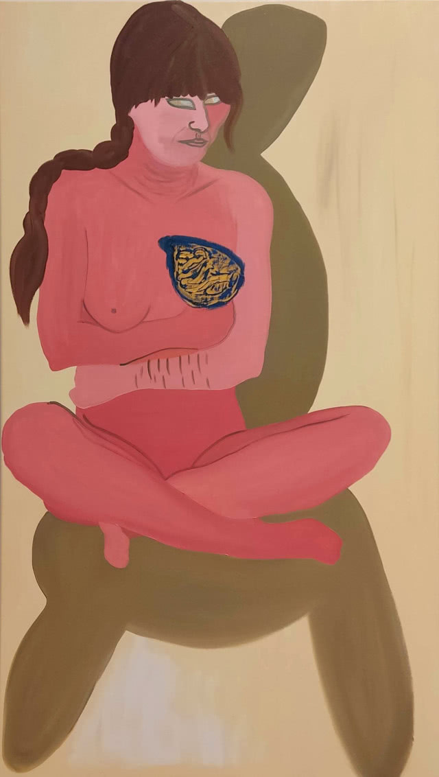 Martyna Czech (1990) "Serce królika" 2023, olej/akryl/płótno. Wysokość 140 cm, szerokość 80 cm.