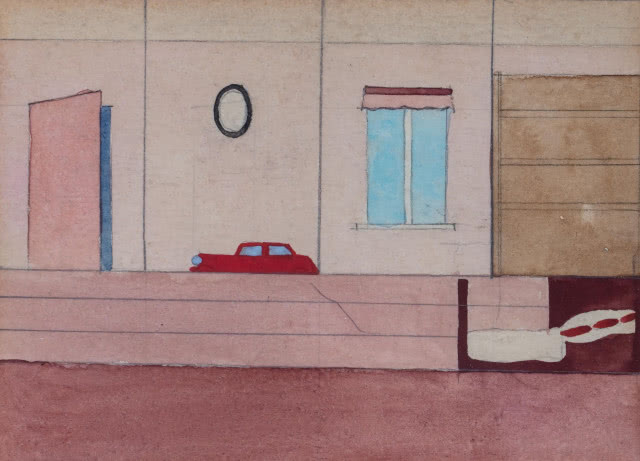 budynek z oknem, czerwony samochód