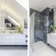 Nowoczesny dom na obrzeżach Warszawy. Ma burgundową kuchnię i oddzielną bawialnię dla dzieci!