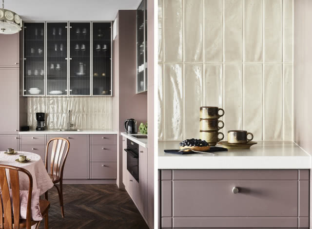 Fioletowa kuchnia aranżacja