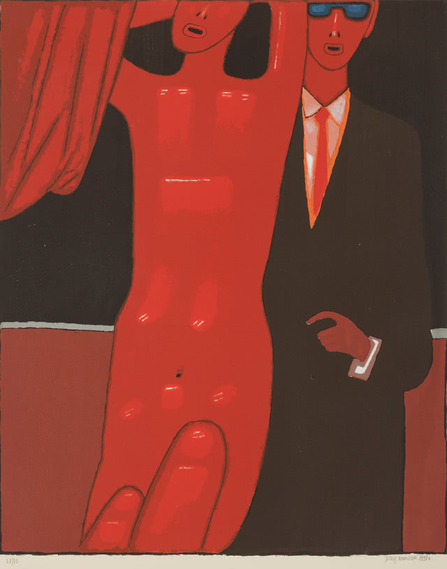 mężczyzna w garniturze, kobieta cała w czerwieni