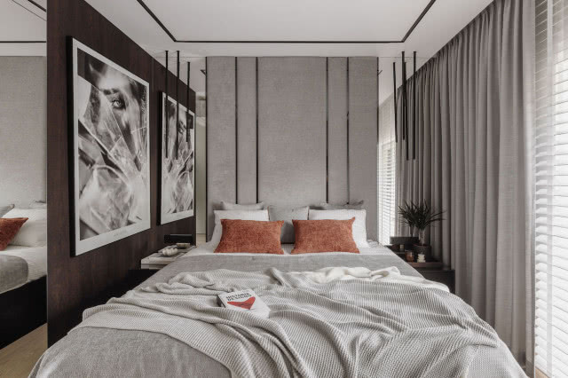 Minimalistyczna szara sypialnia