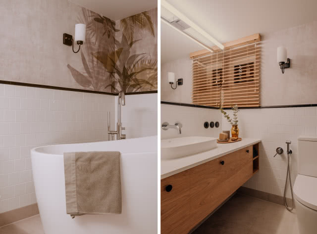 łazienka w bieli i drewnie