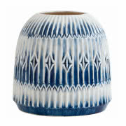 Wazon niebieski z rowkami - H25 cm - niebieski/biały