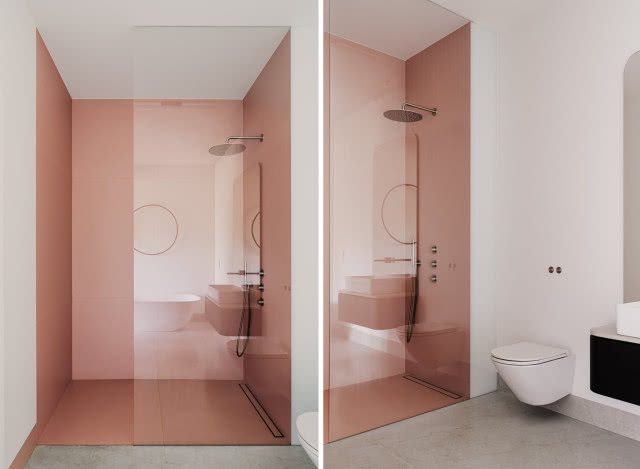 Różowe płytki pod prysznicem