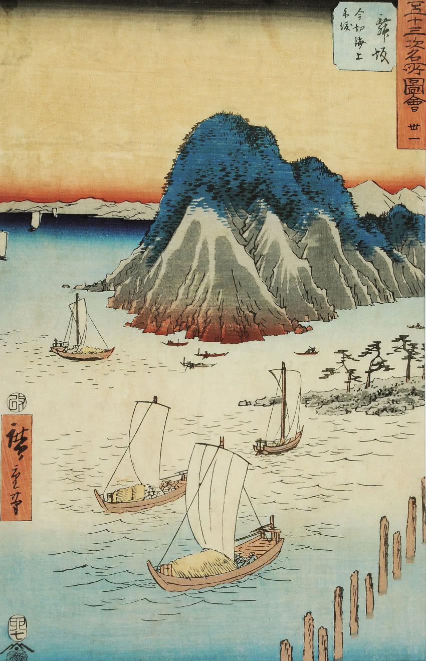 Hiroshige Ando,
„Łodzie na tle gór”,
drzeworyt...