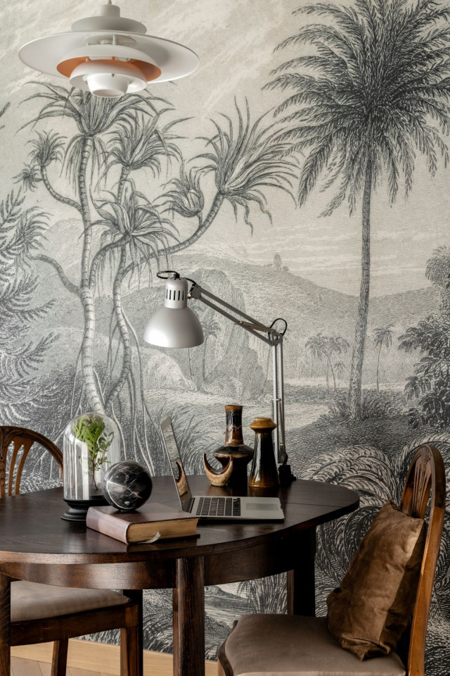 Egzotyczna tapeta w szarym kolorze