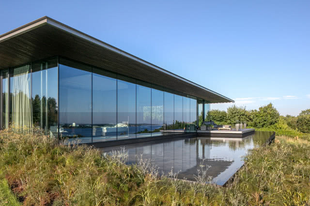 basen infinity , na pierwszym planie rośliny