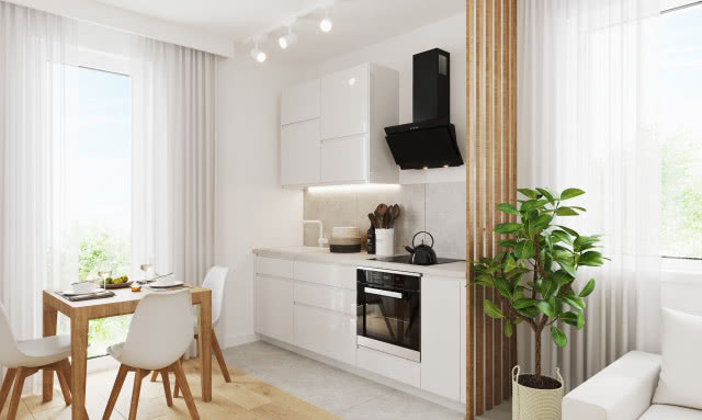 białe meble kuchenne z połyskiem