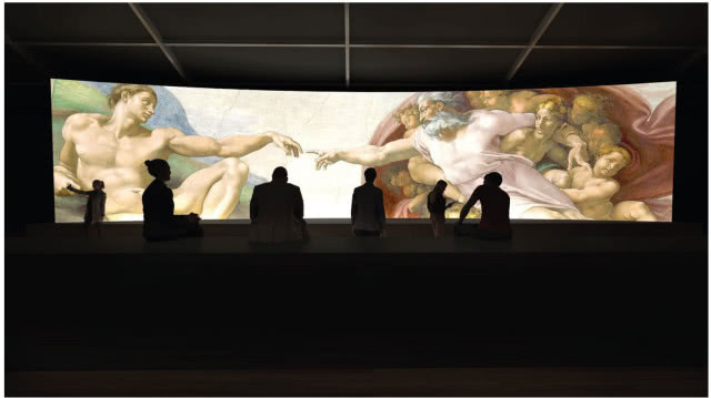 Kaplica Sykstyńska. Dziedzictwo - wystawa, wnętrze, widok na fragment fresku stworzenie człowieka