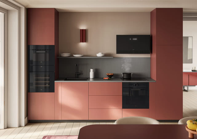 Okap Super Plat z funkcją Connex i technologią Comfort Silence płyta grzewcza, Ratio piekarnik Virtus Multi DD, Winiarka Veritas BI24, Elica.