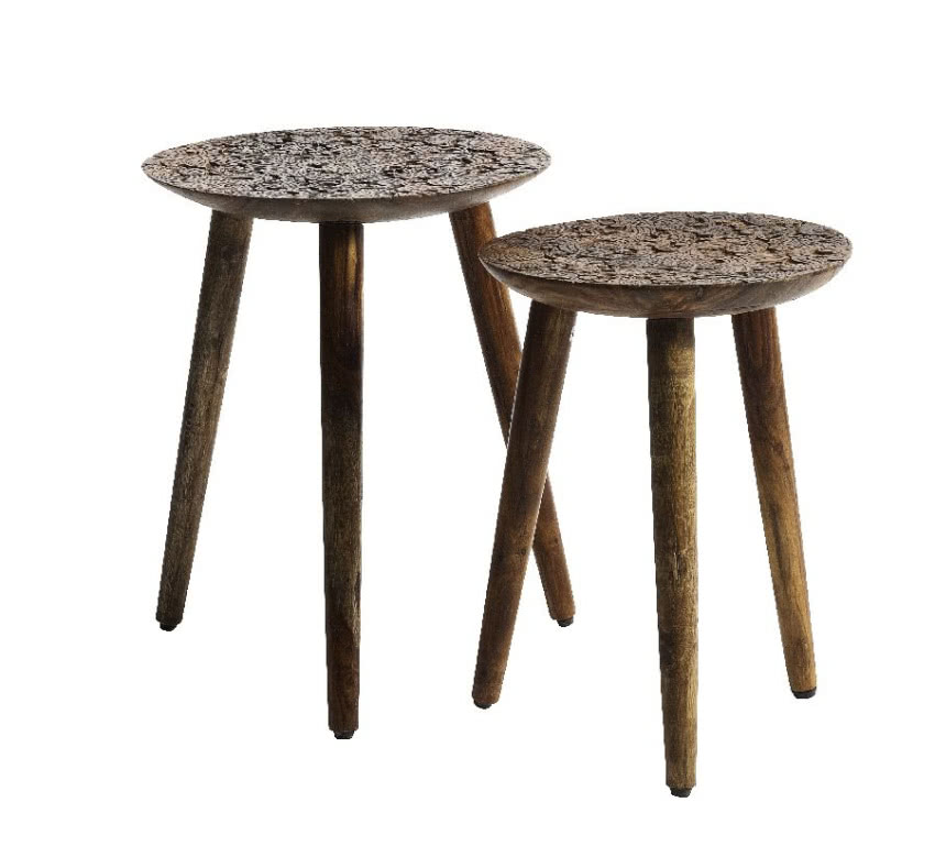 Stołki Carved z rzeźbionymi siedziskami, Nordal,...