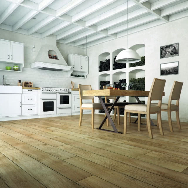 Deska warstwowa Sommelier, w całości wykonana z drewna dębowego, postarzana, ręcznie heblowana, dłutowana i fazowana, wykończona olejem oksydacyjnym, wym 2200 x 80 x 16 mm, JEAN MARC ARTISAN