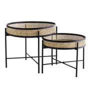 Dwa okrągłe stoliki rattanowe, Madam Stoltz,...