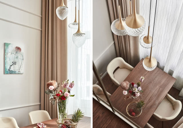 Jadalnia z oświetleniem nad stołem