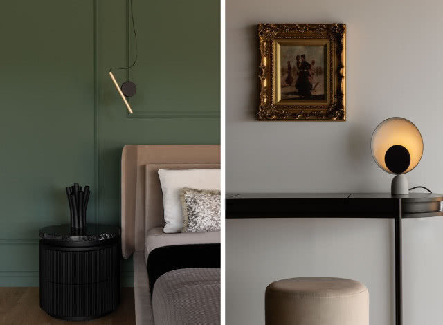 Zielona sypialnia ze złotem