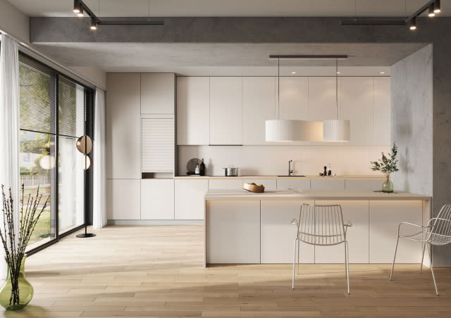 Nowoczesna zabudowa kuchenna szklane fronty