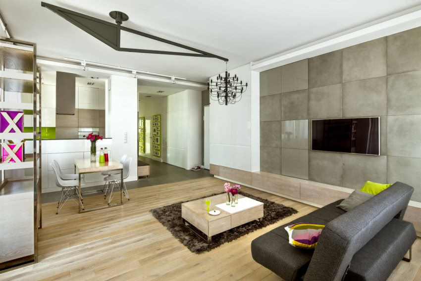 Beton architektoniczny na ścianie w salonie...